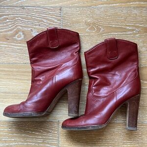 Gianvito Rossi Red Brown Leather Ankle Boots Size 37 / 6.5